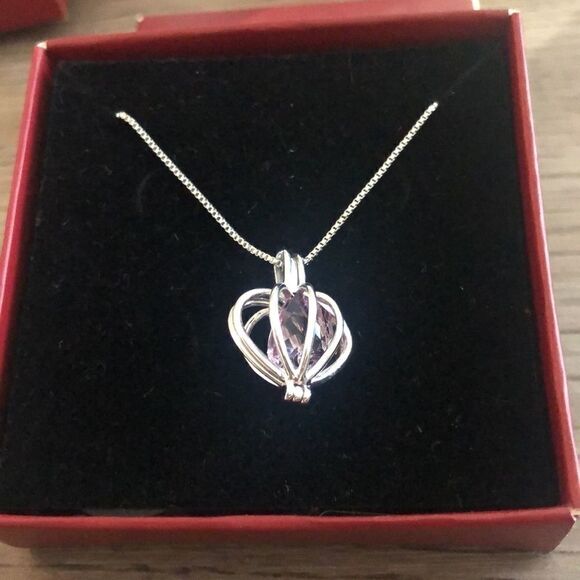 NECKLACE LIGHT AMETHYST HEART SECRETS + WHITE RHODIUM PLATED - Picture 4 of 8